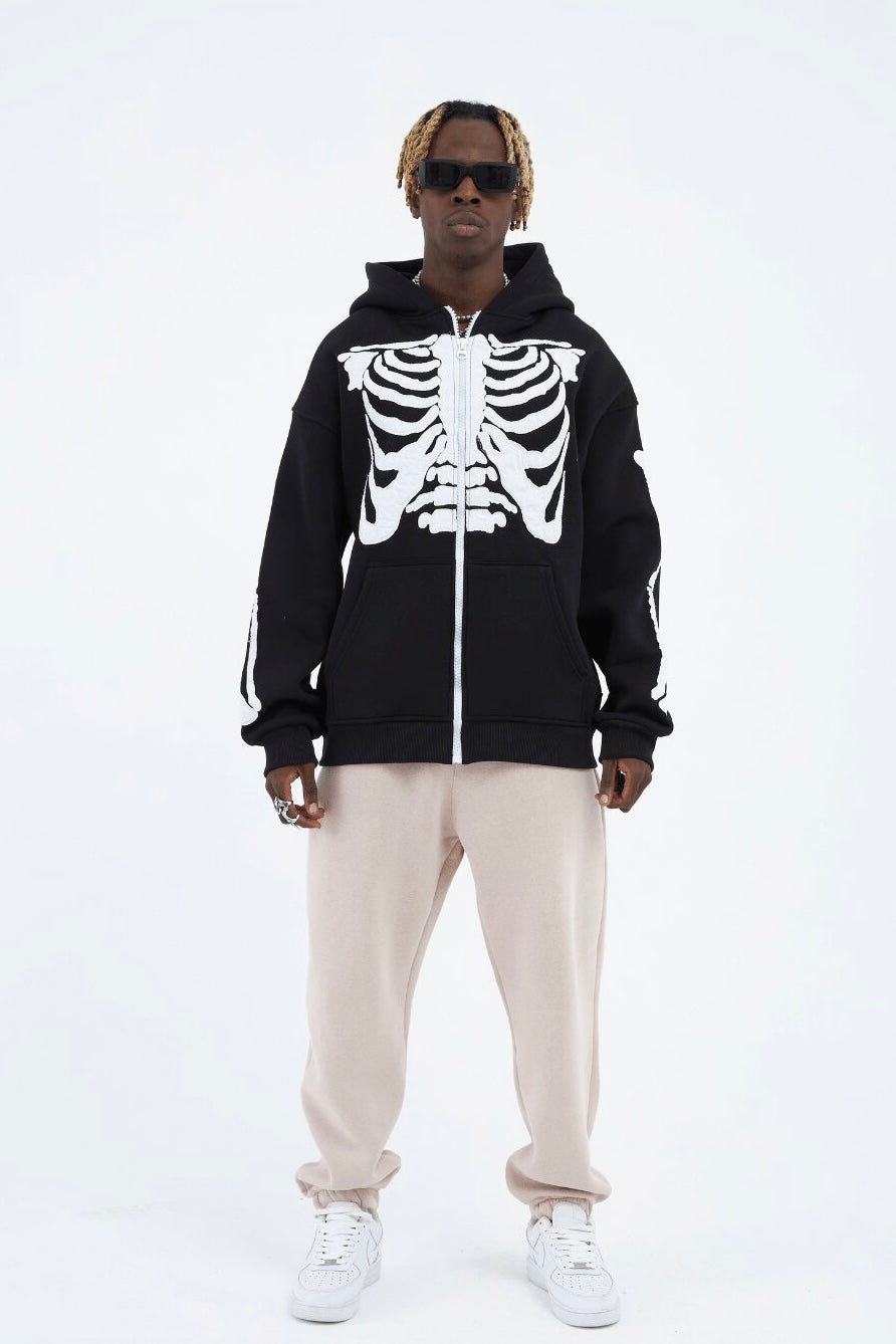 Hoodie mit stickerei Skelett Zipper Baumwolle Jacke