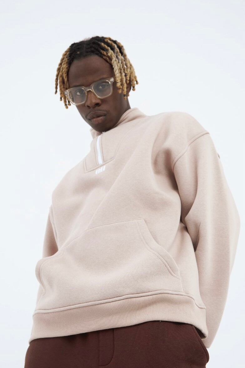 Zipper Hoodie Sweater Cotton Sweatshirt mit Stickerei halbem Reißverschluss Drop Shoulder