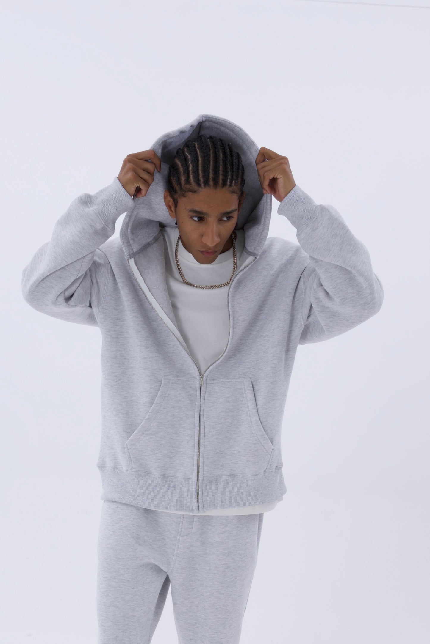 einfarbiger Basic Oversized Zip-Hoodie Sweatjacke Unisex