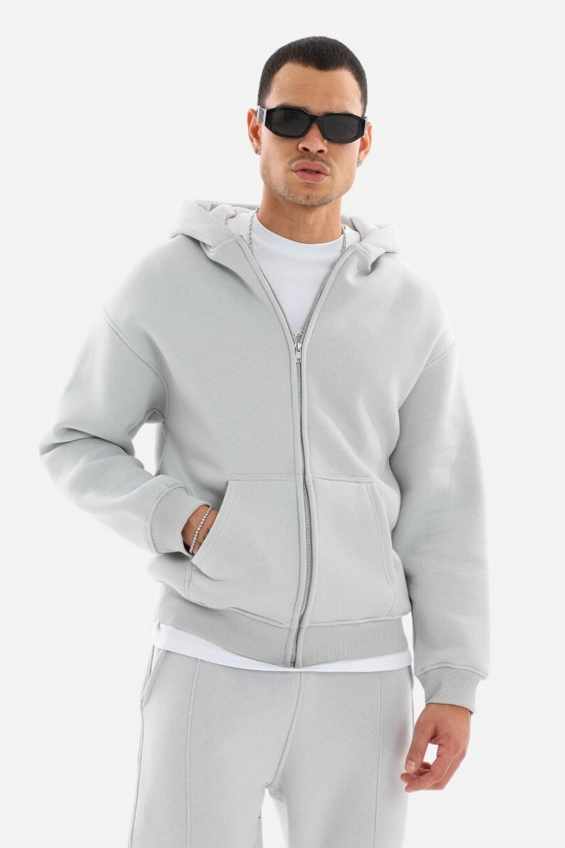 einfarbiger Basic Oversized Zip-Hoodie Sweatjacke Unisex