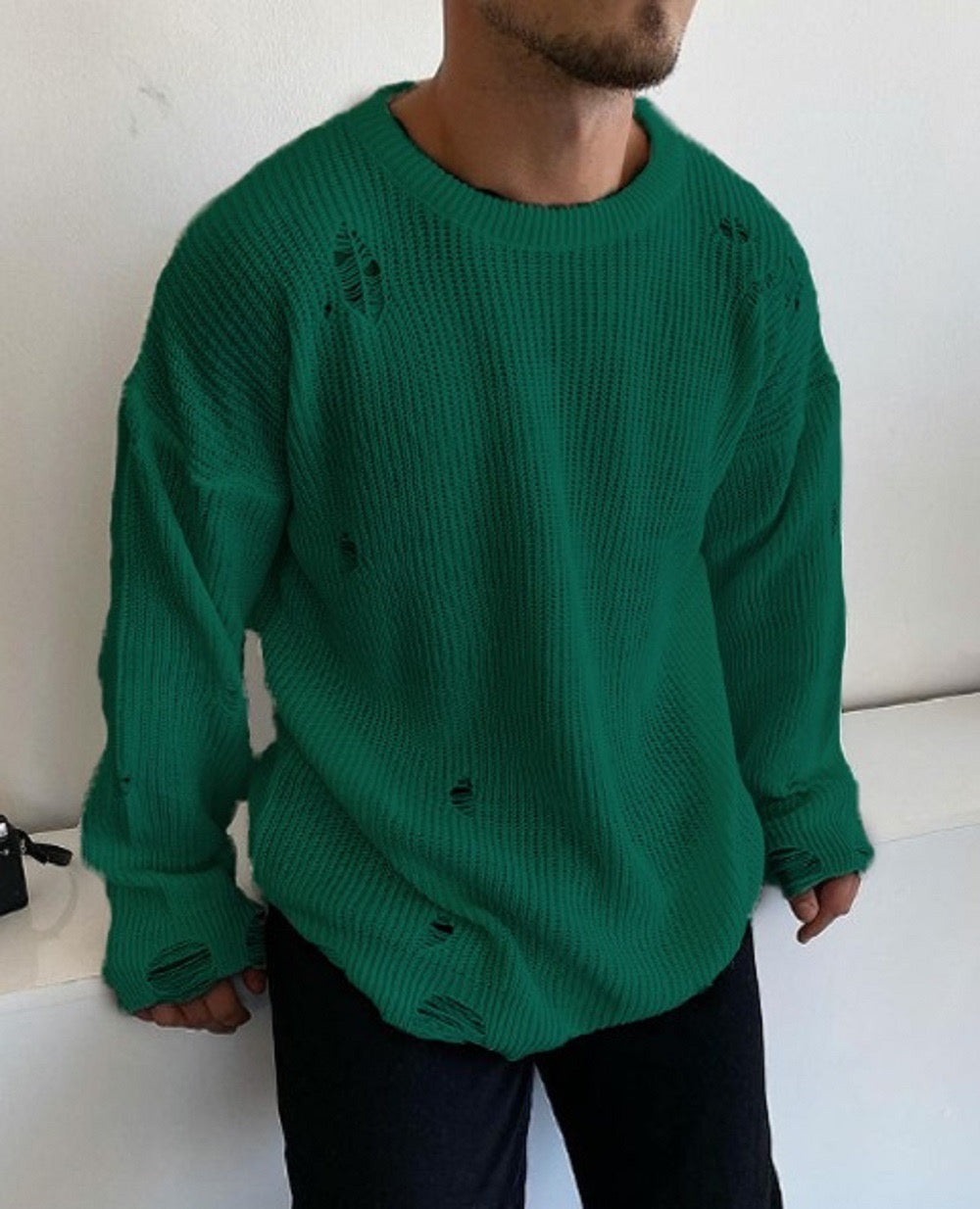 Männer Knit mit Riss Drop Shoulder Pullover Oversize