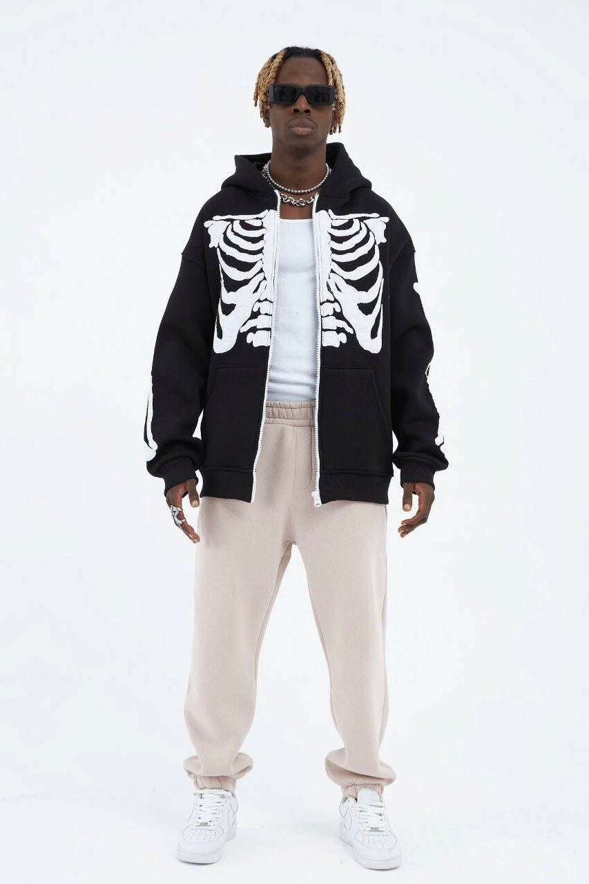 Hoodie mit stickerei Skelett Zipper Baumwolle Jacke