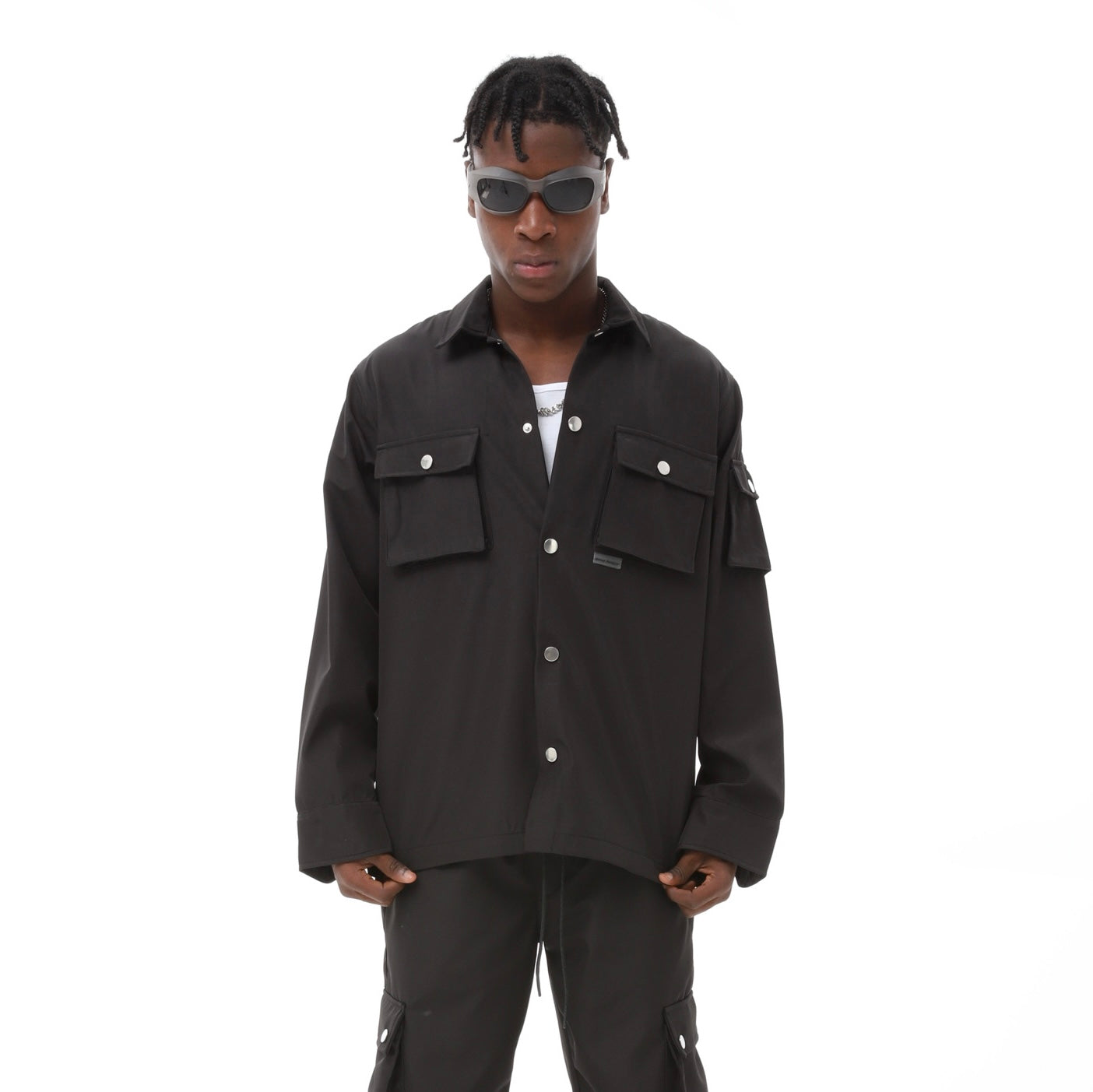 Hemdjacke mit Knöpfen und Taschen langarm Overshirt