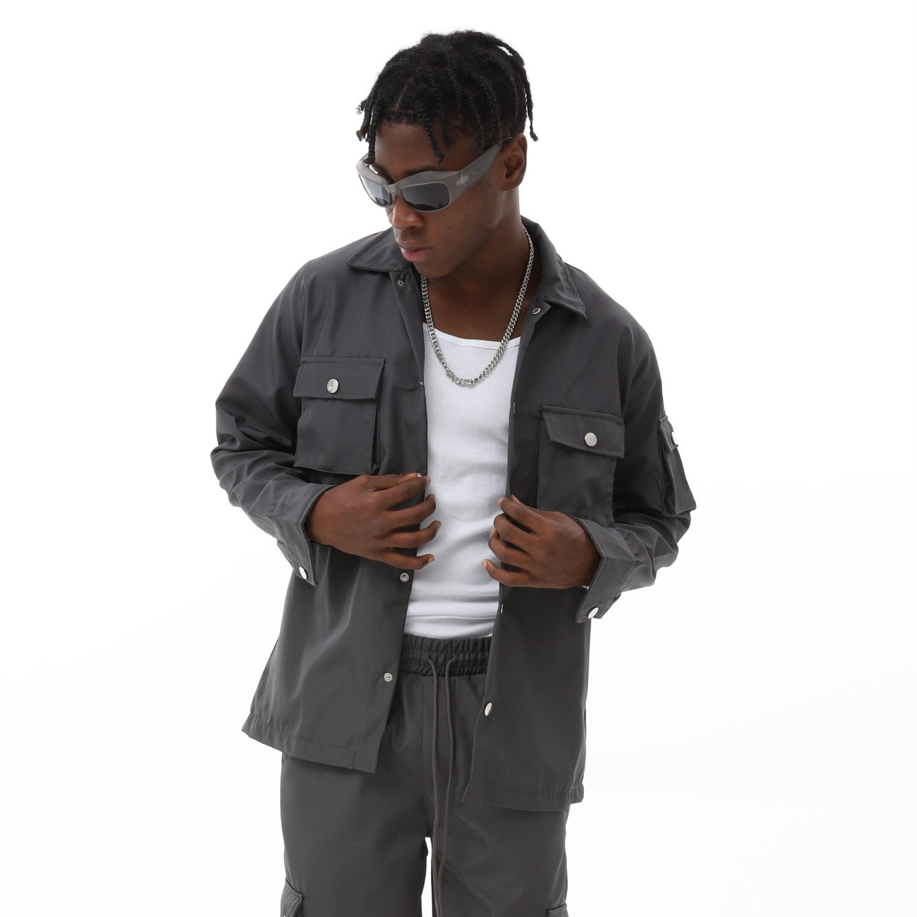 Hemdjacke mit Knöpfen und Taschen langarm Overshirt