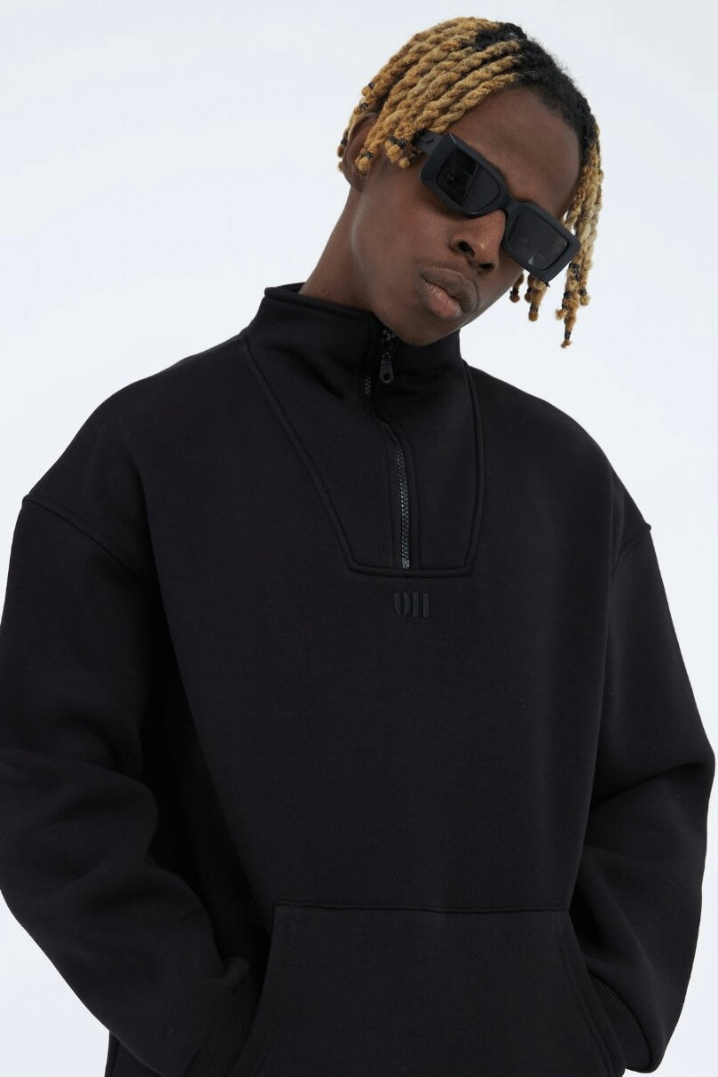 Zipper Hoodie Sweater Cotton Sweatshirt mit Stickerei halbem Reißverschluss Drop Shoulder