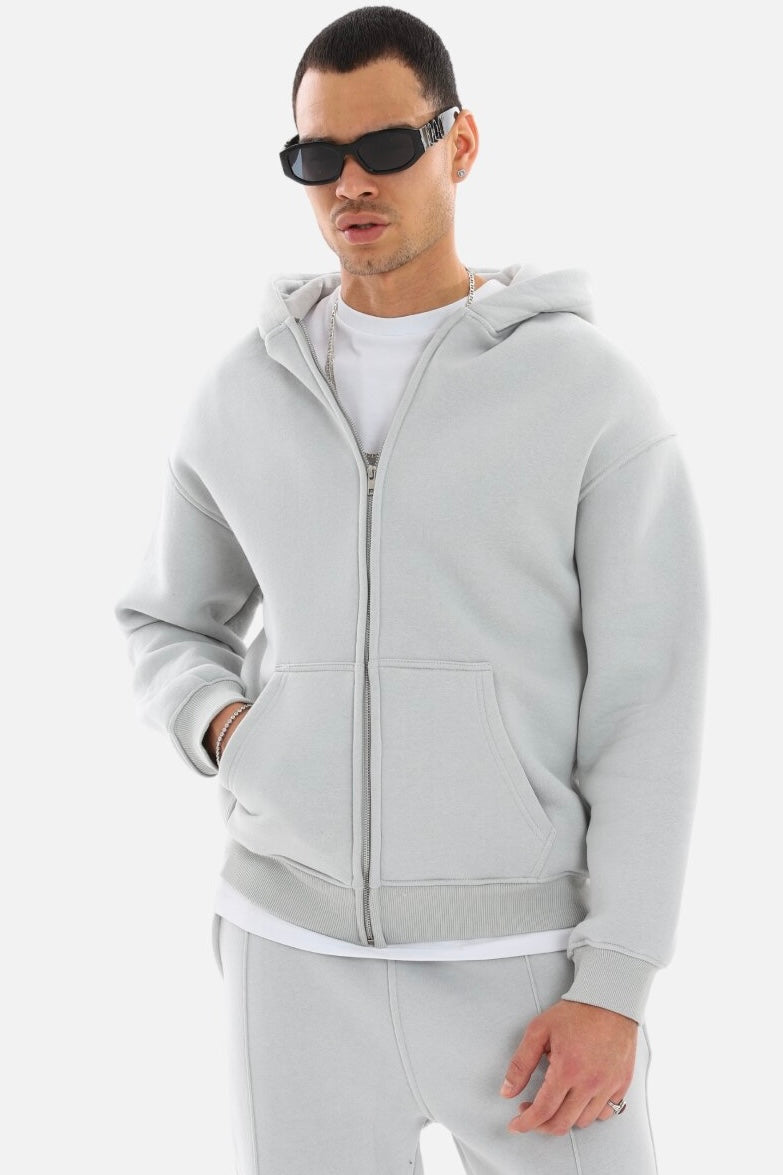 einfarbiger Basic Oversized Zip-Hoodie Sweatjacke Unisex