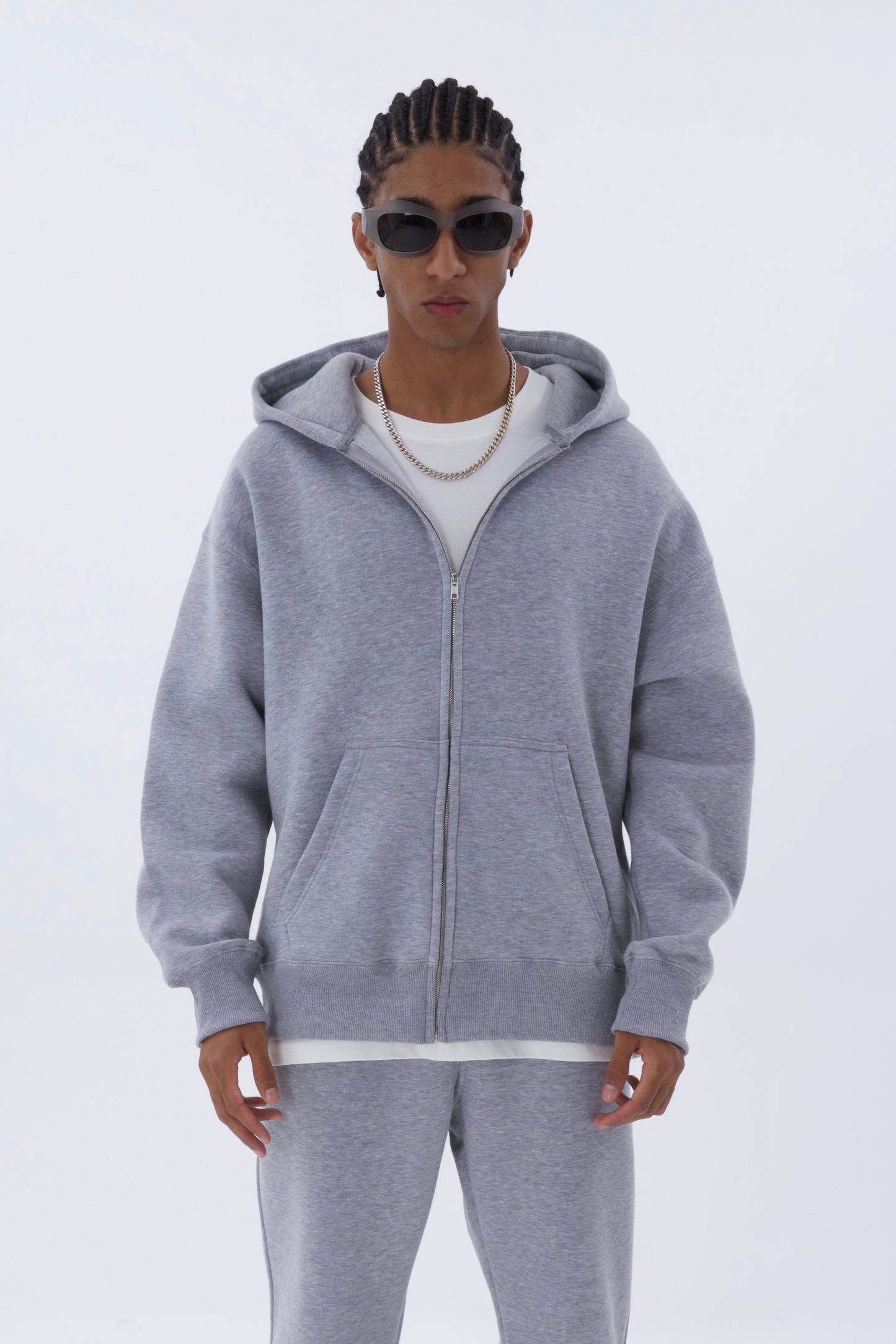 einfarbiger Basic Oversized Zip-Hoodie Sweatjacke Unisex