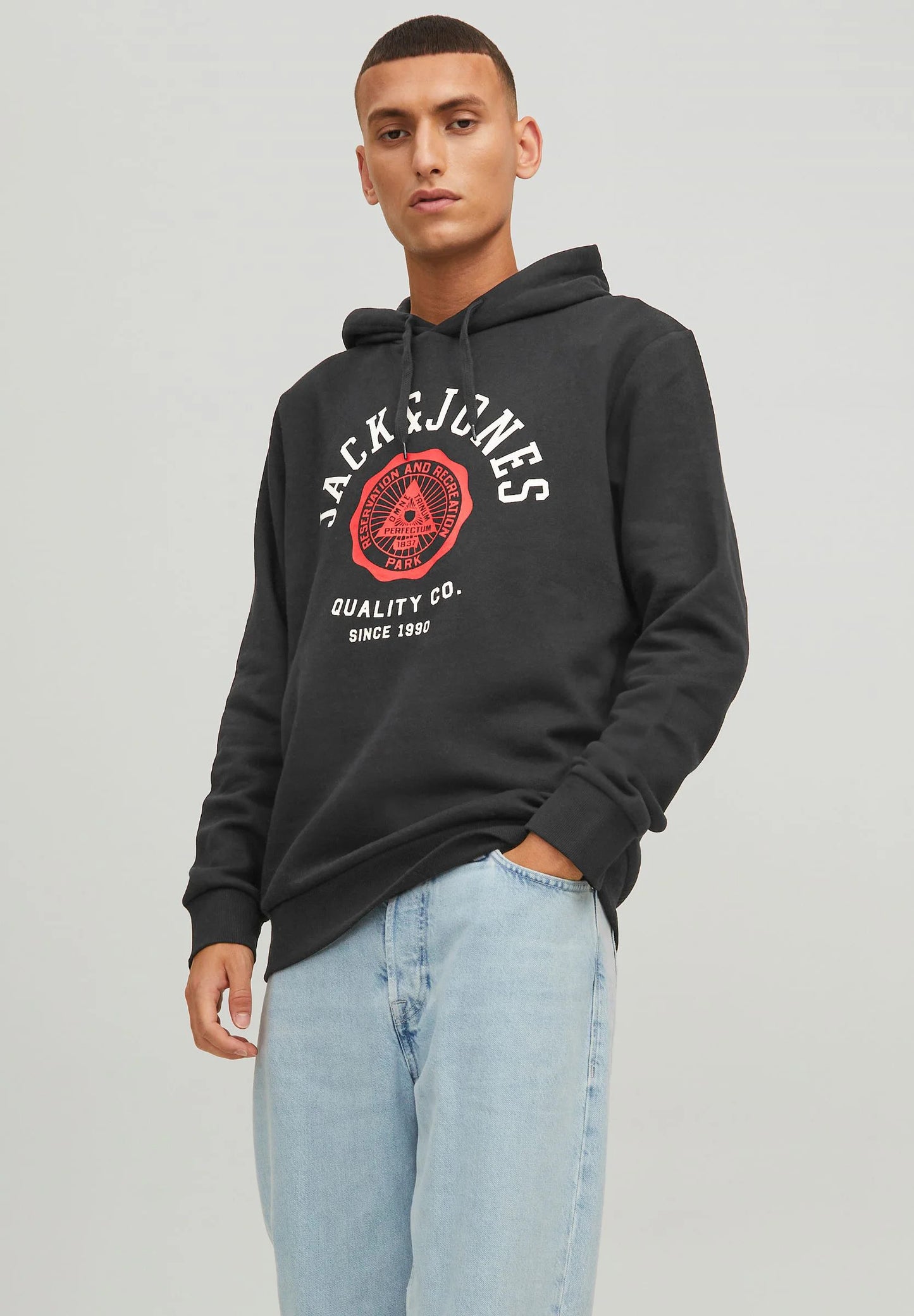 Herren Jack & Jones Warmer Print Hoodie | Logo Sweater Pullover | Basic Kapuzen Sweatshirt L