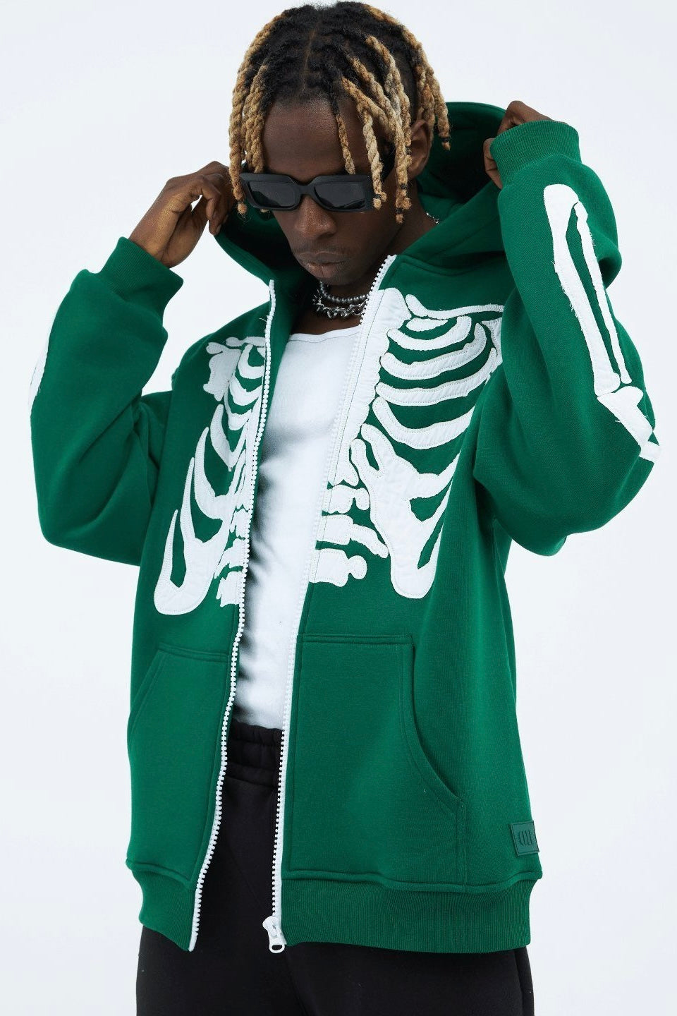 Hoodie mit stickerei Skelett Zipper Baumwolle Jacke