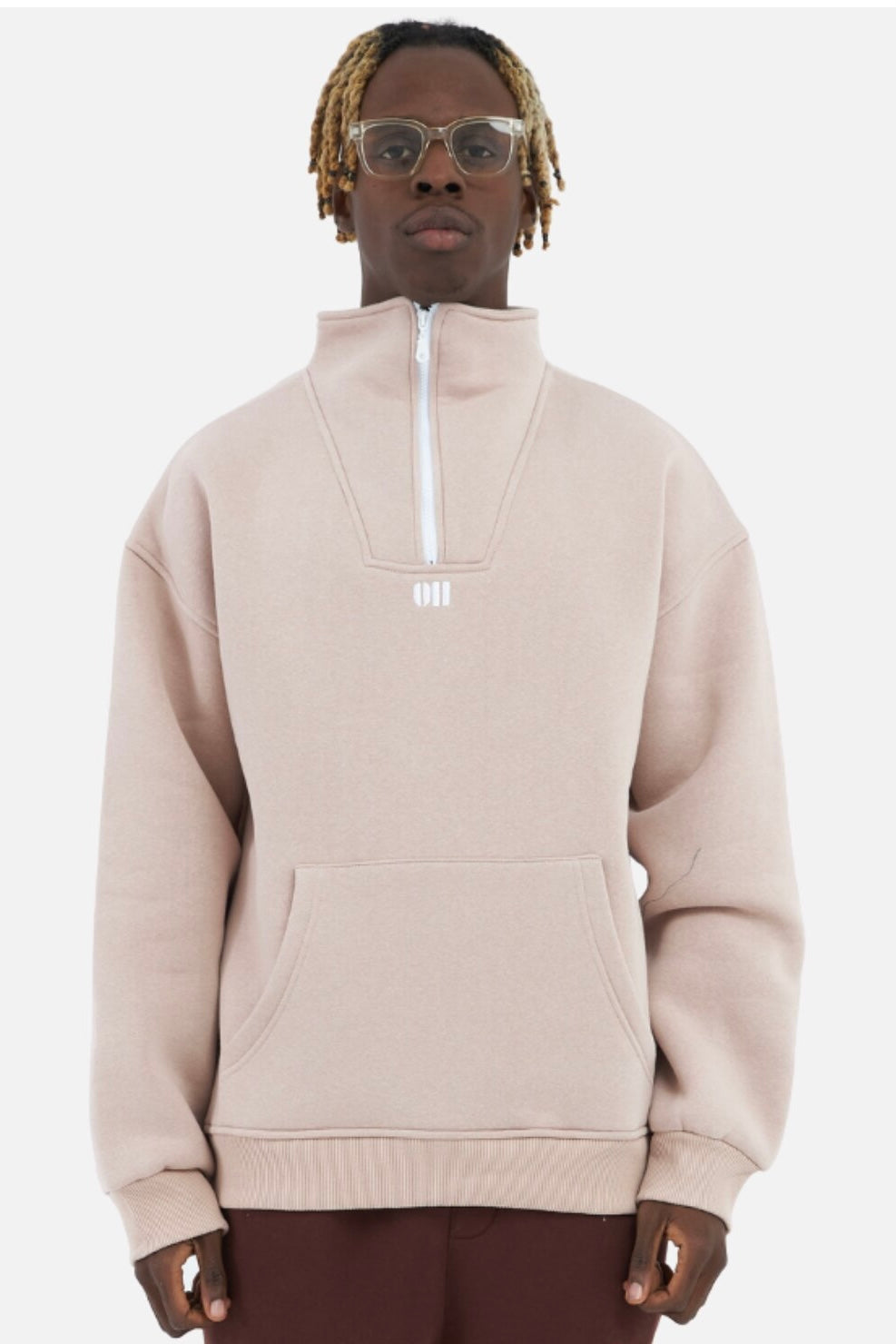 Zipper Hoodie Sweater Cotton Sweatshirt mit Stickerei halbem Reißverschluss Drop Shoulder