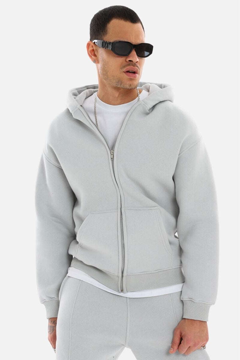 einfarbiger Basic Oversized Zip-Hoodie Sweatjacke Unisex