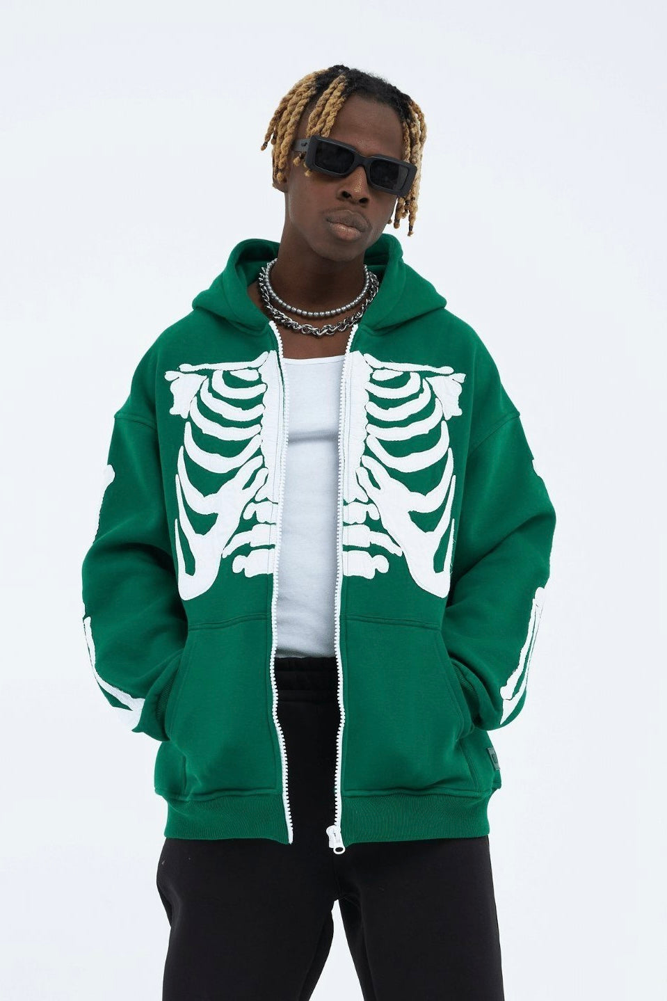 Hoodie mit stickerei Skelett Zipper Baumwolle Jacke