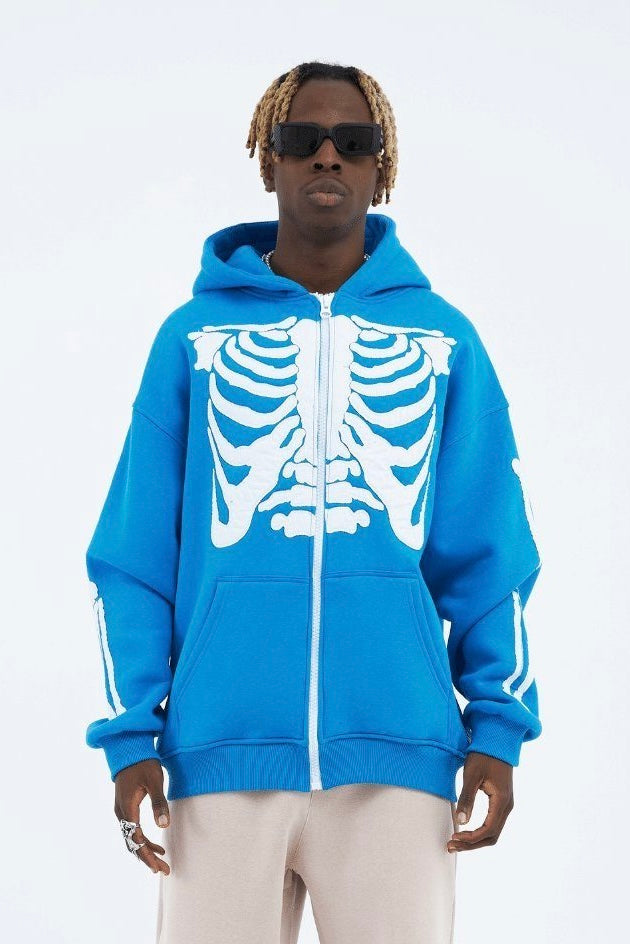 Hoodie mit stickerei Skelett Zipper Baumwolle Jacke