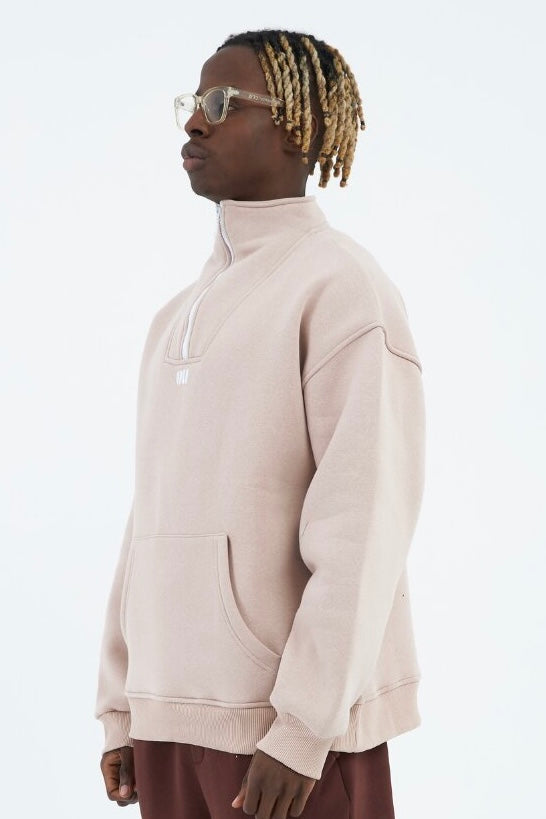 Zipper Hoodie Sweater Cotton Sweatshirt mit Stickerei halbem Reißverschluss Drop Shoulder