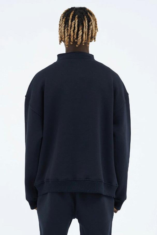 Zipper Hoodie Sweater Cotton Sweatshirt mit Stickerei halbem Reißverschluss Drop Shoulder