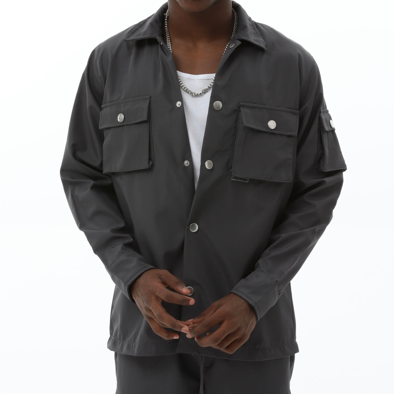 Hemdjacke mit Knöpfen und Taschen langarm Overshirt