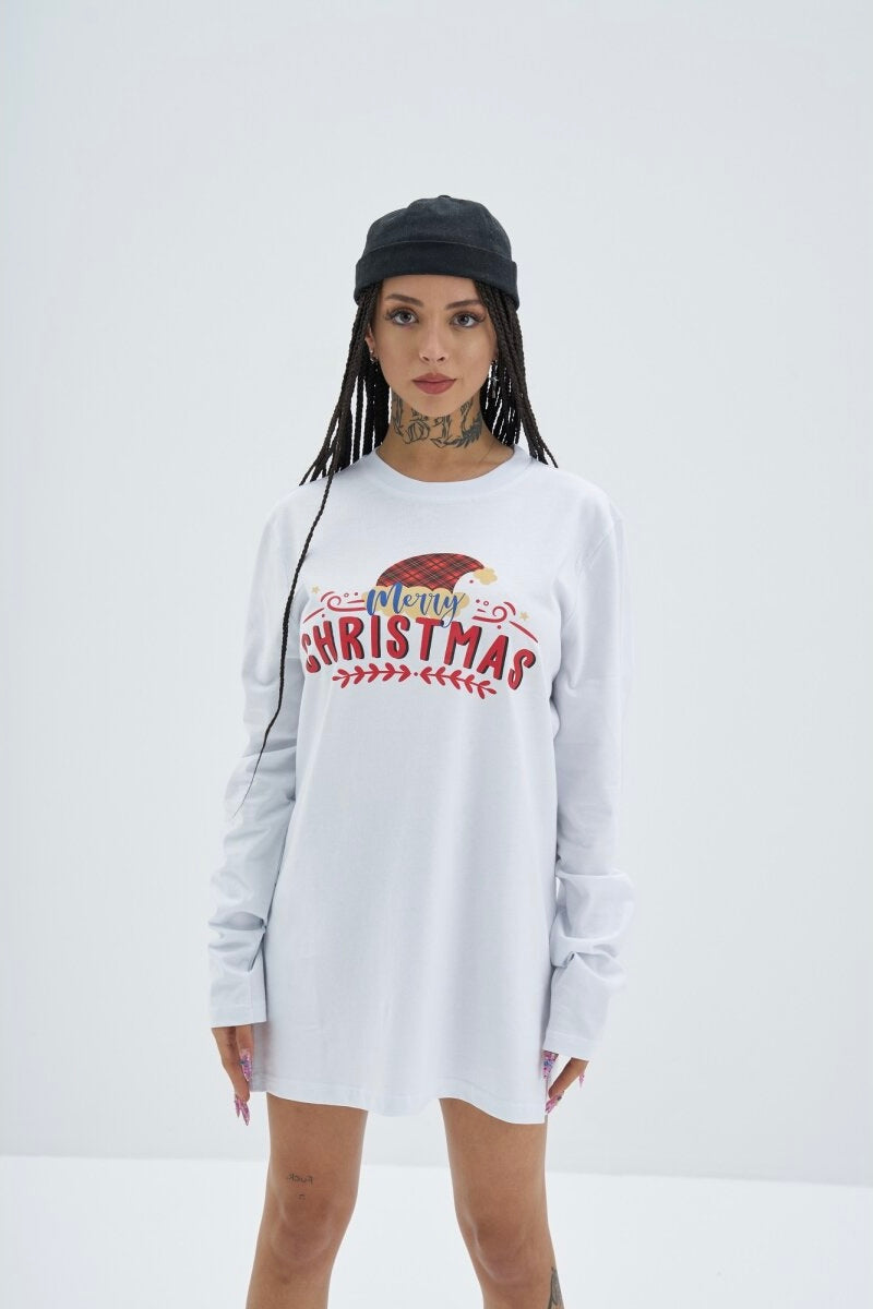 Christmas Oversize Cotton Sweatshirt Unisex weiß