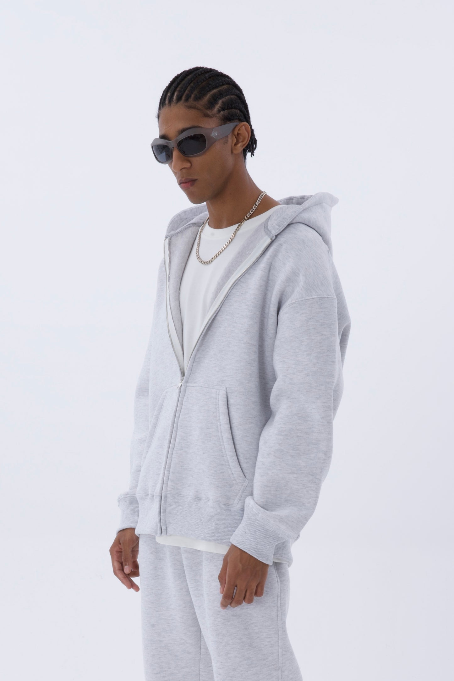 einfarbiger Basic Oversized Zip-Hoodie Sweatjacke Unisex