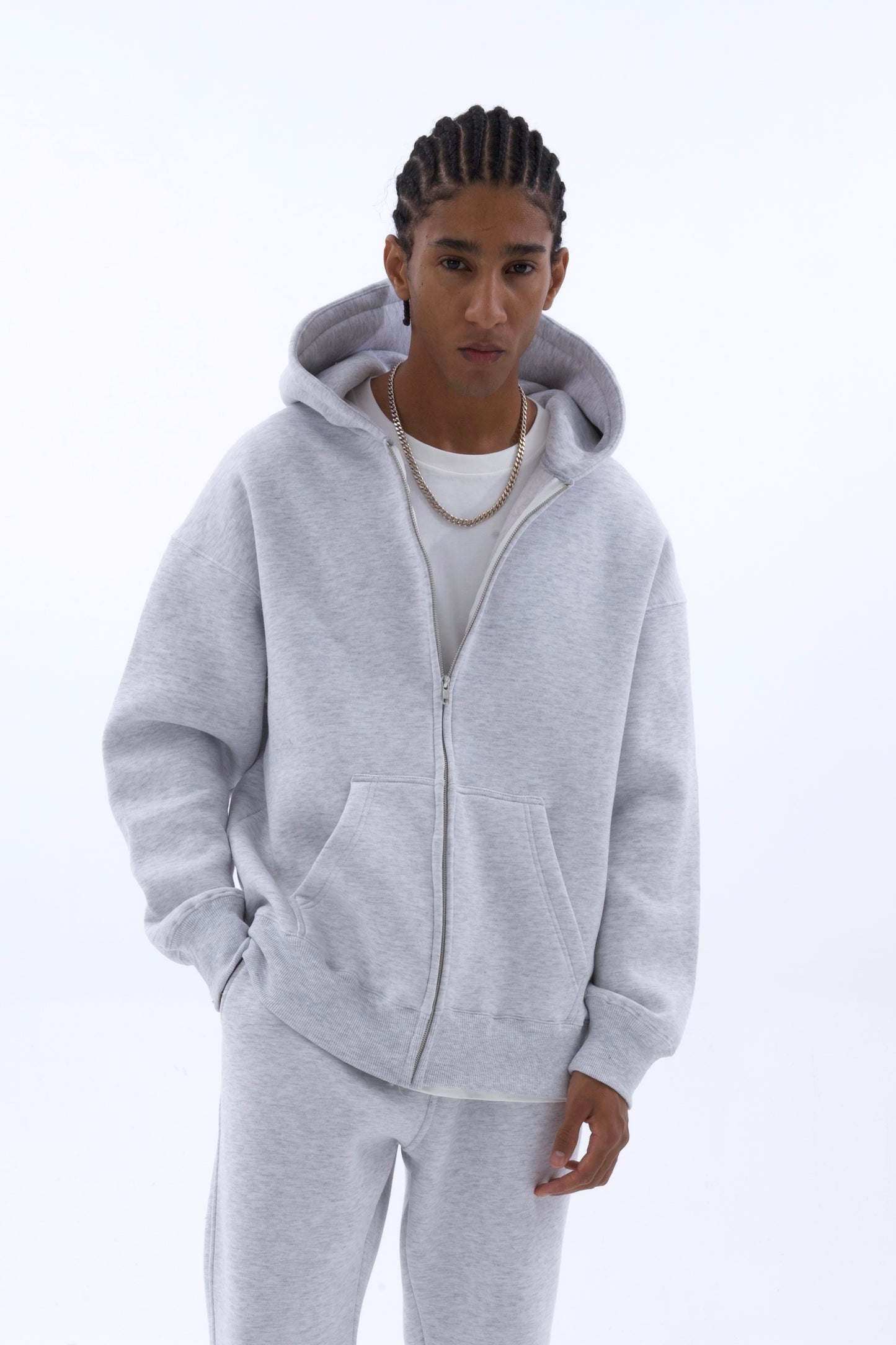 einfarbiger Basic Oversized Zip-Hoodie Sweatjacke Unisex