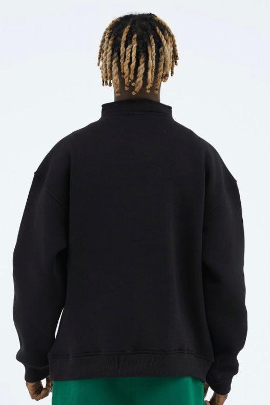 Zipper Hoodie Sweater Cotton Sweatshirt mit Stickerei halbem Reißverschluss Drop Shoulder