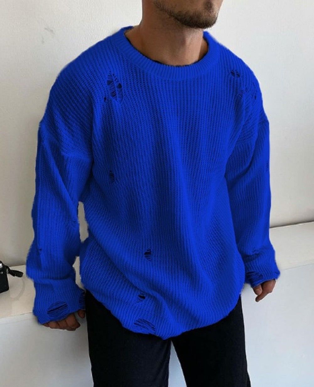 Männer Knit mit Riss Drop Shoulder Pullover Oversize