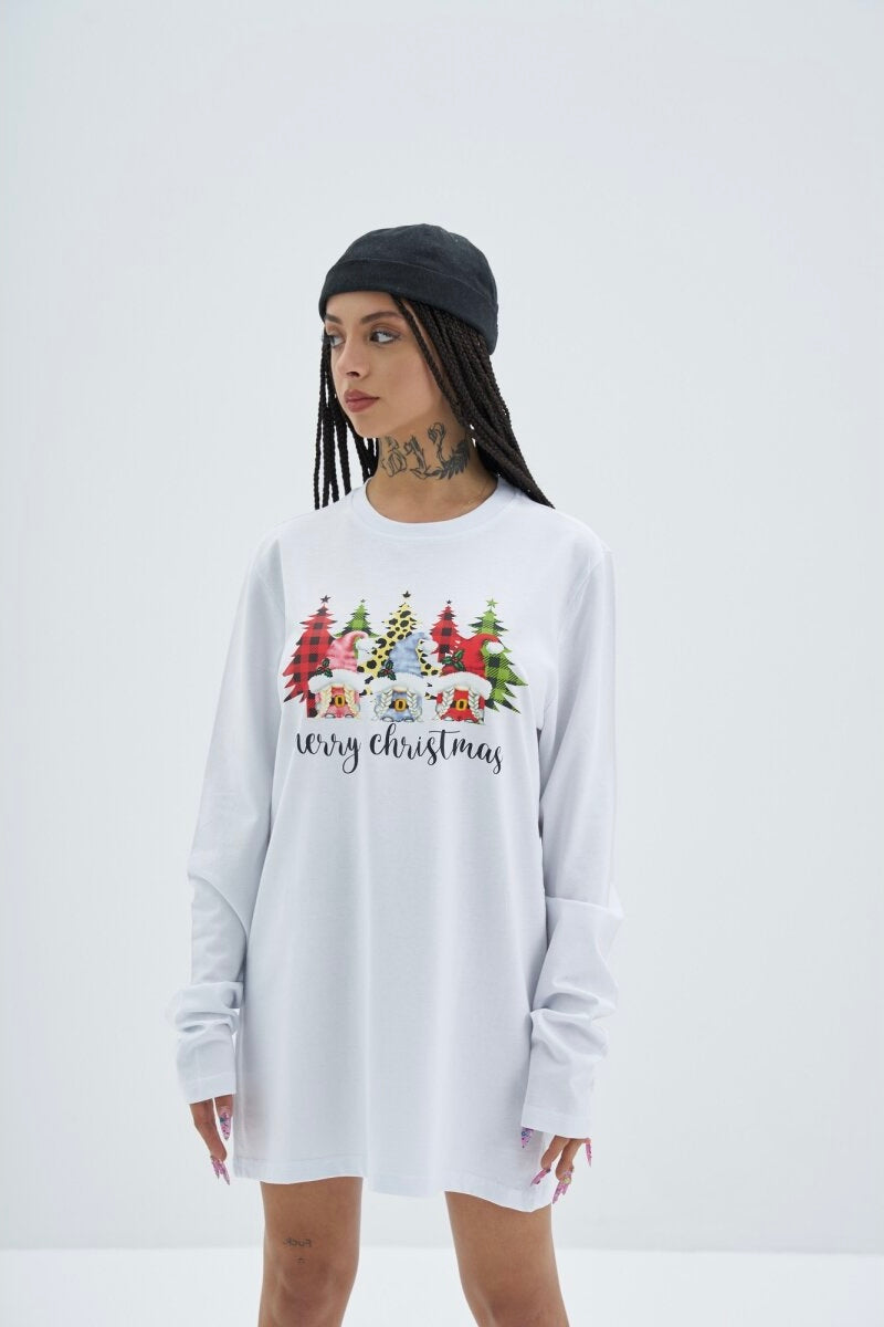 Christmas Oversize Cotton Sweatshirt Unisex weiß