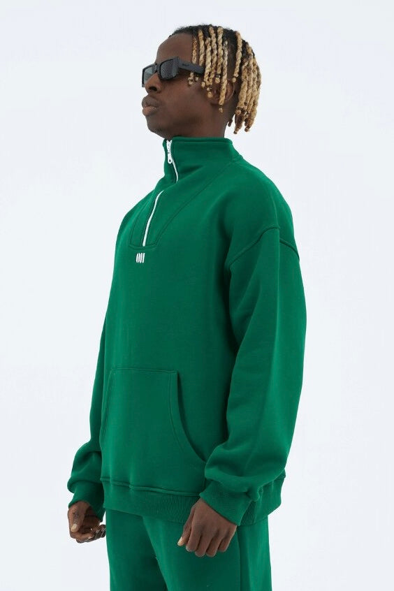Zipper Hoodie Sweater Cotton Sweatshirt mit Stickerei halbem Reißverschluss Drop Shoulder