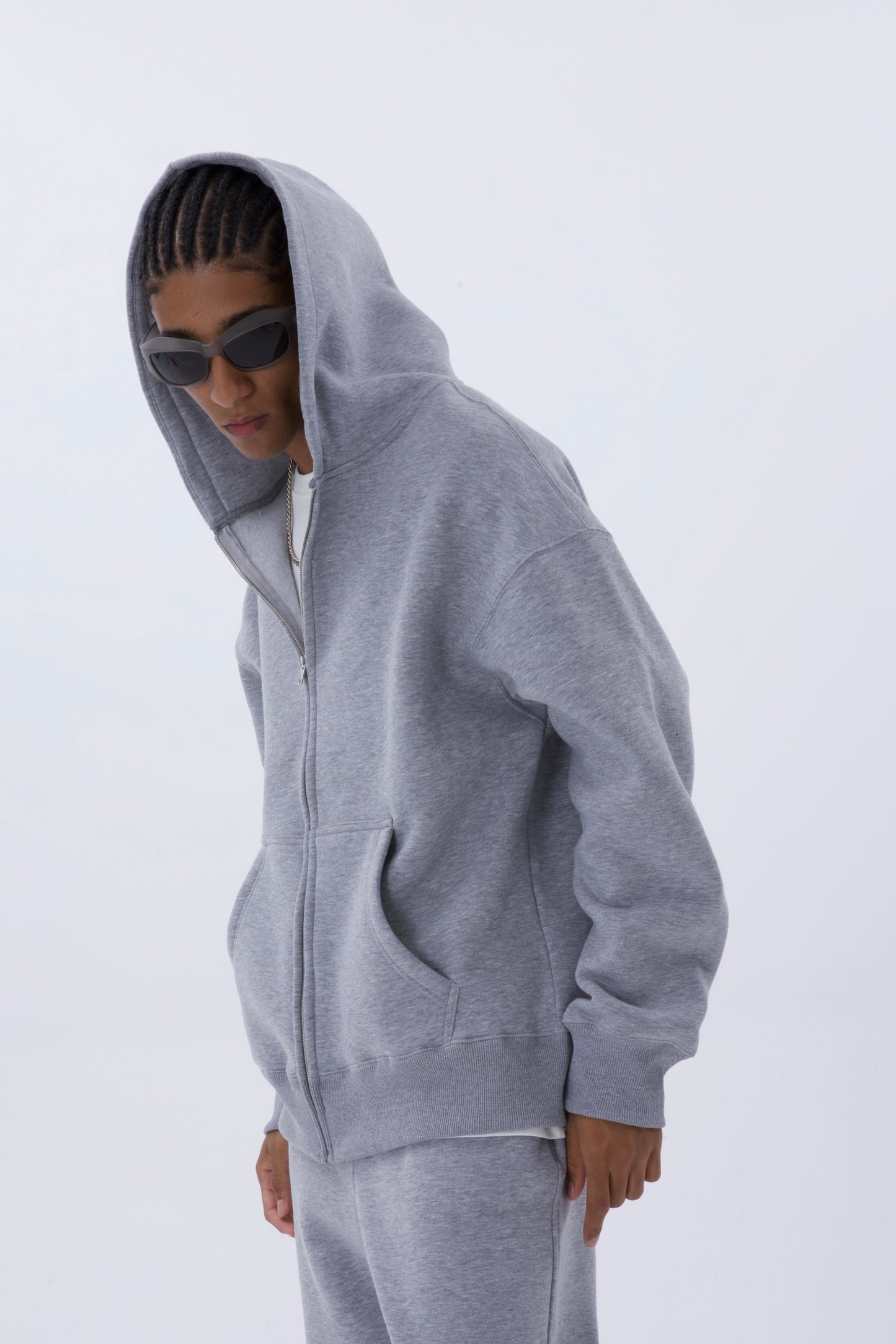 einfarbiger Basic Oversized Zip-Hoodie Sweatjacke Unisex