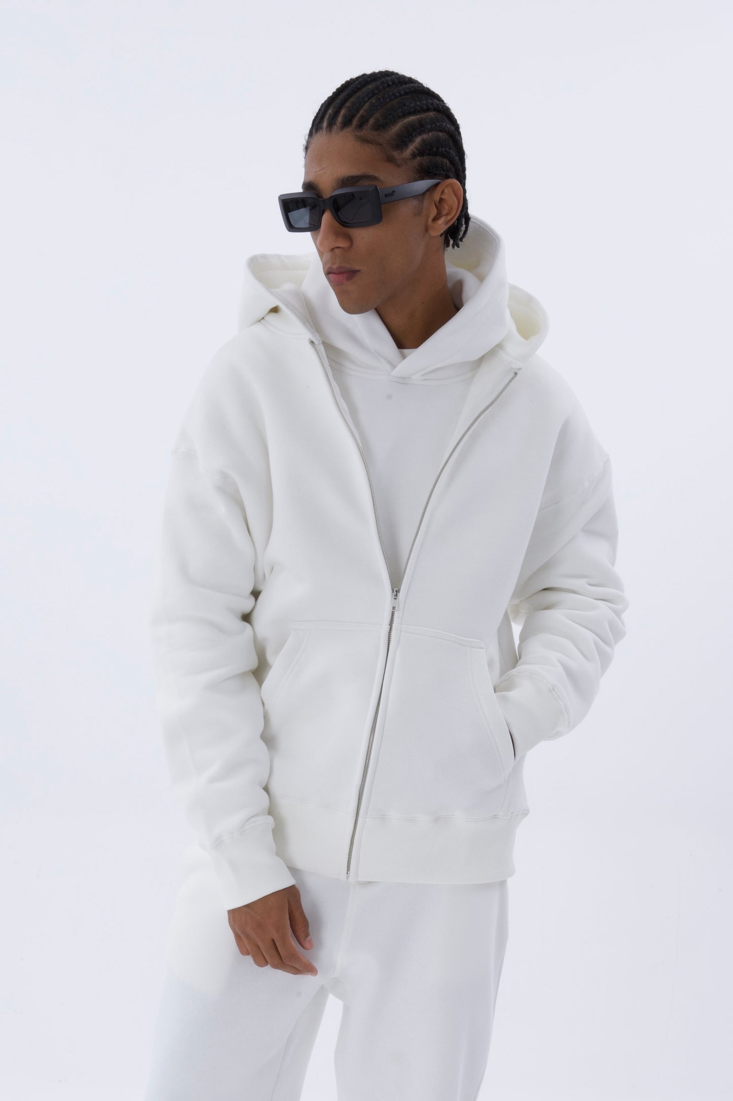 einfarbiger Basic Oversized Zip-Hoodie Sweatjacke Unisex