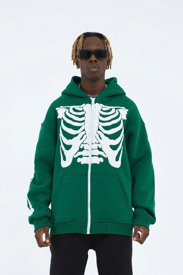 Hoodie mit stickerei Skelett Zipper Baumwolle Jacke