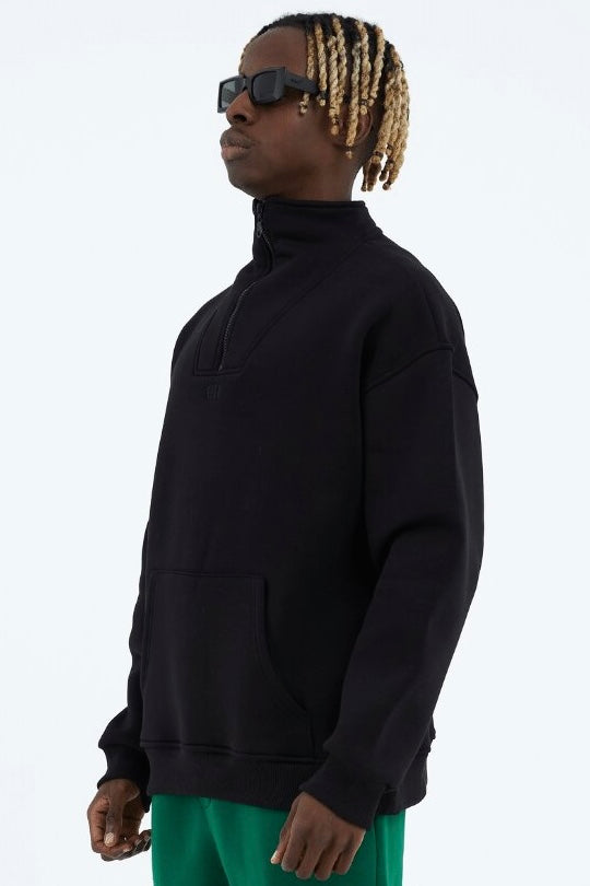 Zipper Hoodie Sweater Cotton Sweatshirt mit Stickerei halbem Reißverschluss Drop Shoulder
