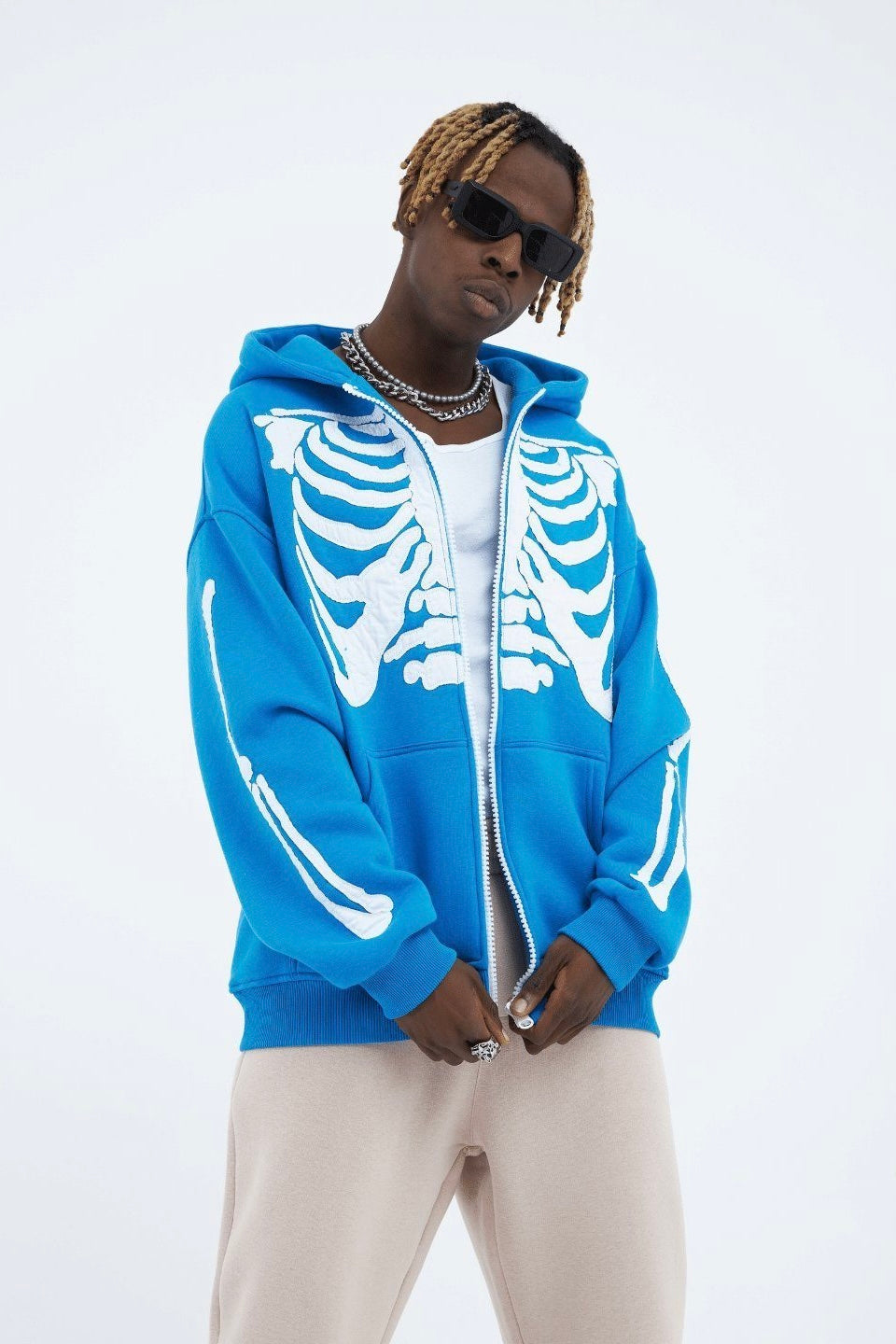 Hoodie mit stickerei Skelett Zipper Baumwolle Jacke