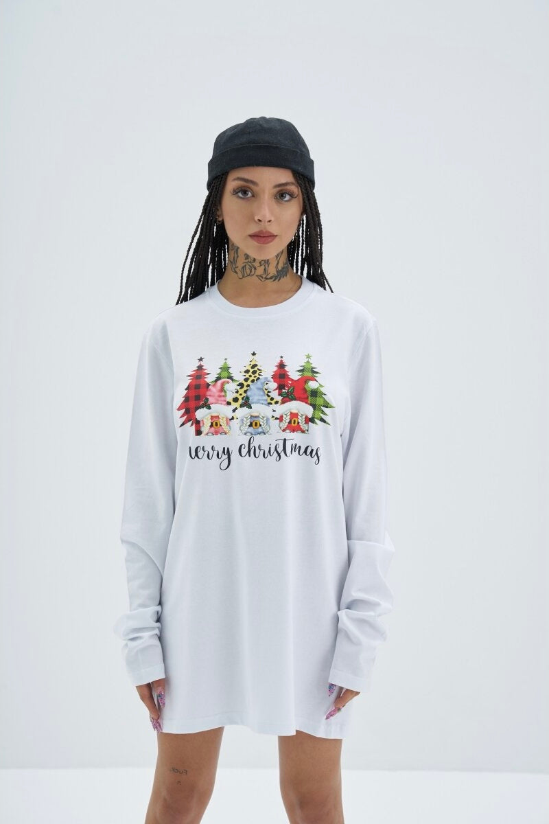 Christmas Oversize Cotton Sweatshirt Unisex weiß