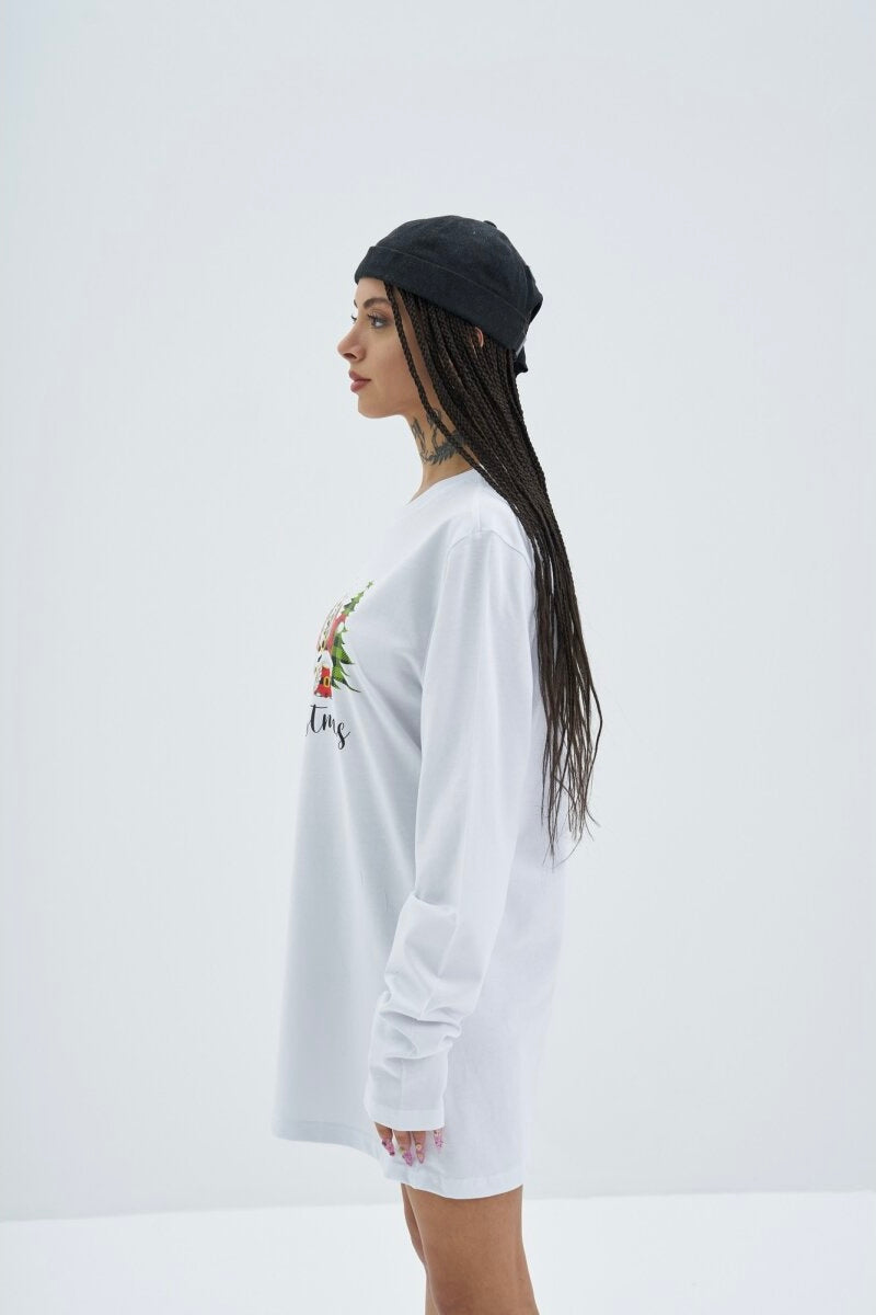 Christmas Oversize Cotton Sweatshirt Unisex weiß