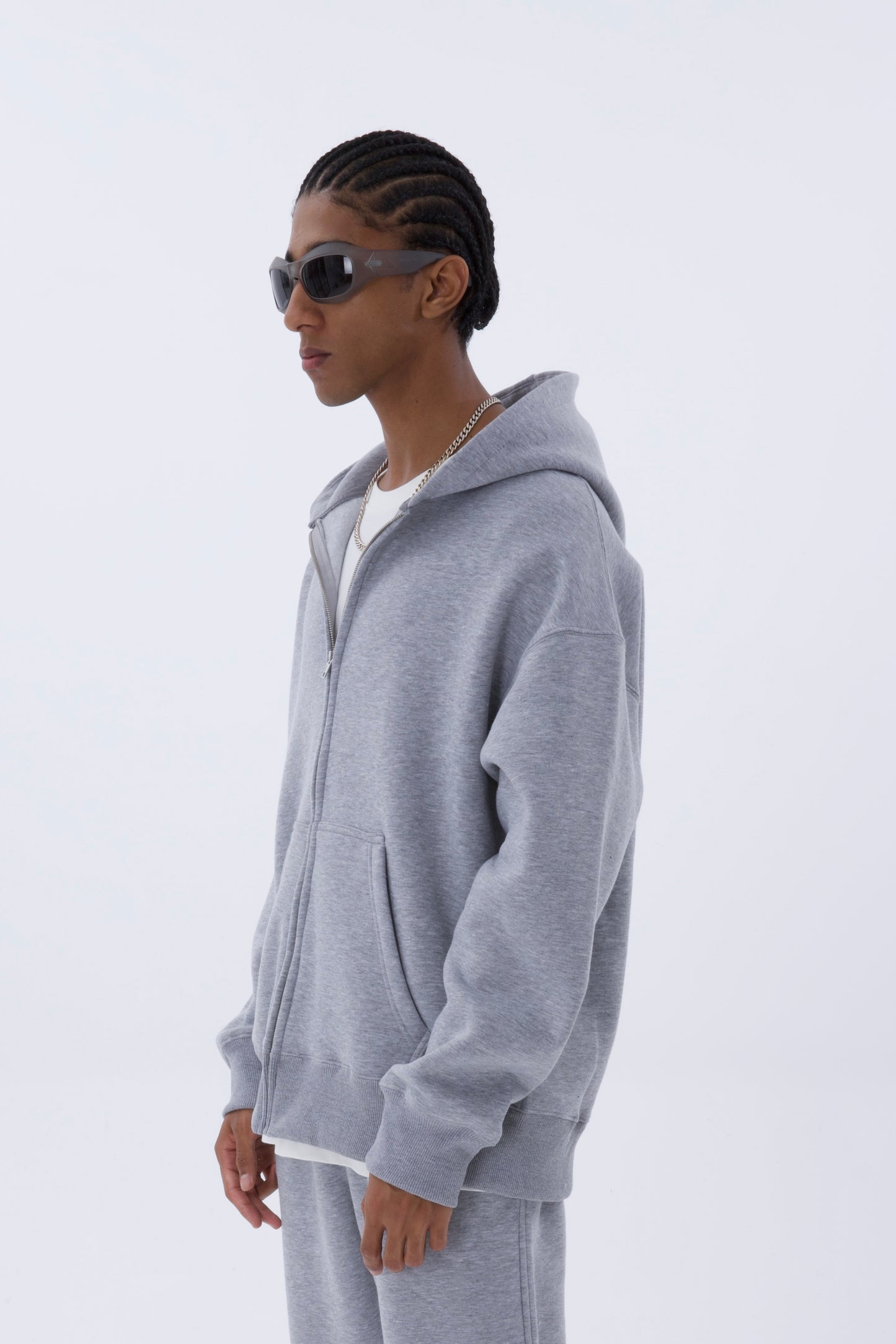 einfarbiger Basic Oversized Zip-Hoodie Sweatjacke Unisex