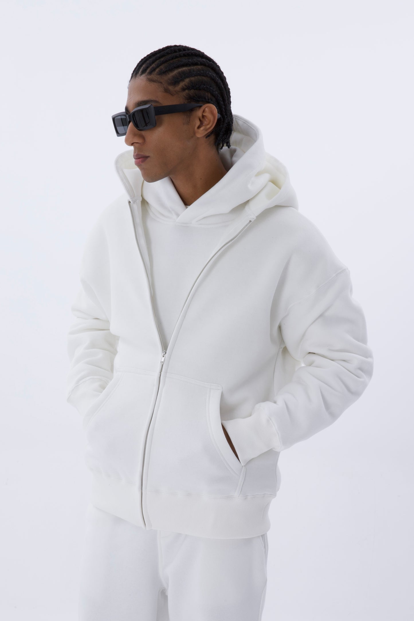 einfarbiger Basic Oversized Zip-Hoodie Sweatjacke Unisex