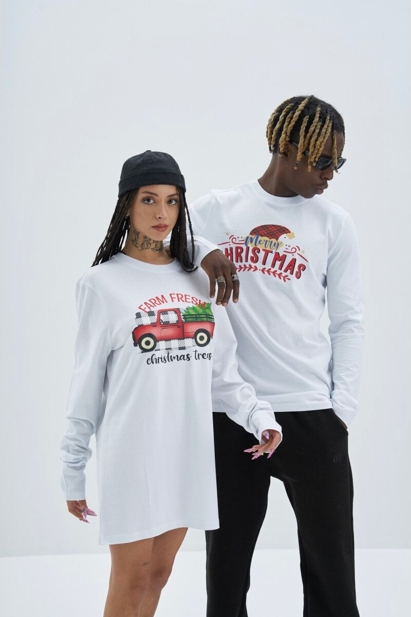 Christmas Oversize Cotton Sweatshirt Unisex weiß