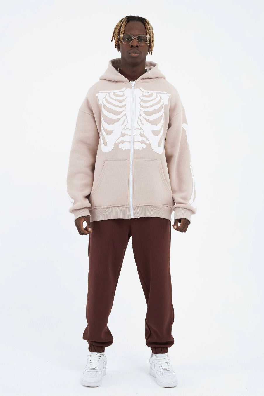 Hoodie mit stickerei Skelett Zipper Baumwolle Jacke