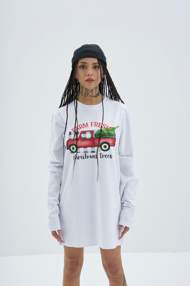 Christmas Oversize Cotton Sweatshirt Unisex weiß