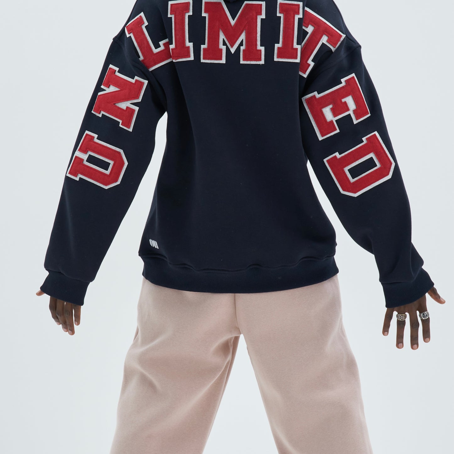 Zipper Drop Shoulder Hoodie "UNLIMITED"