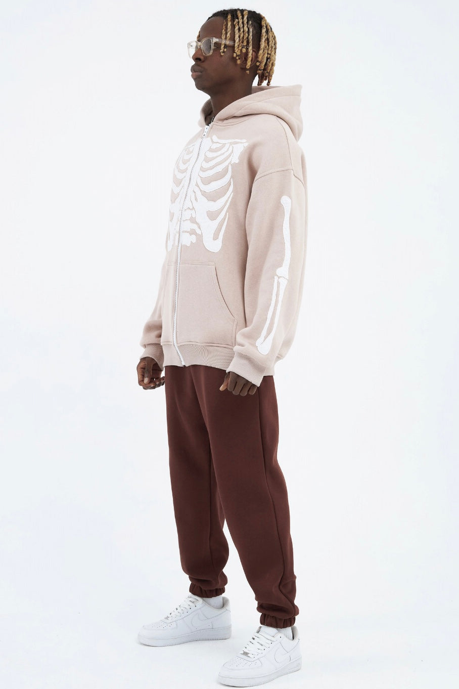 Hoodie mit stickerei Skelett Zipper Baumwolle Jacke