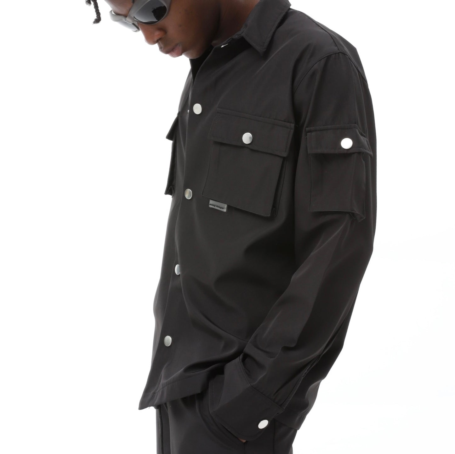 Hemdjacke mit Knöpfen und Taschen langarm Overshirt