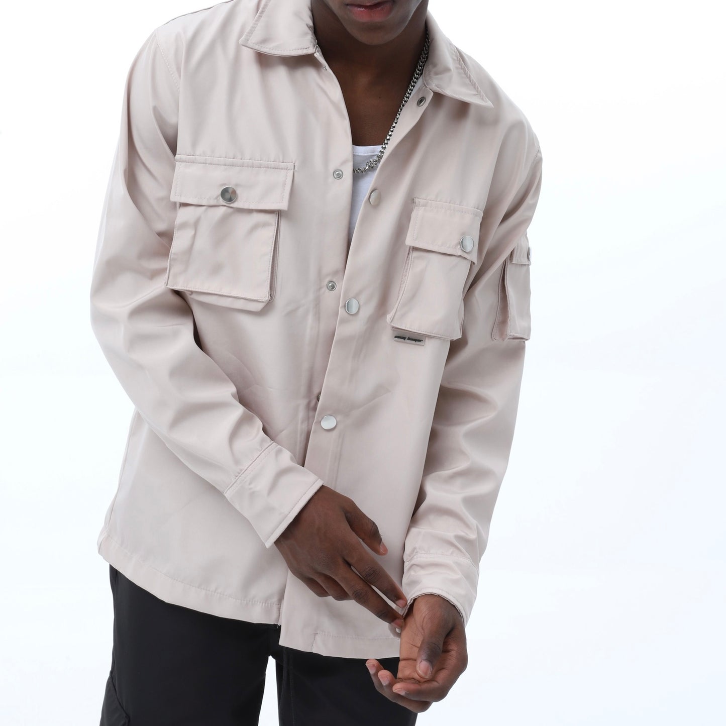 Hemdjacke mit Knöpfen und Taschen langarm Overshirt