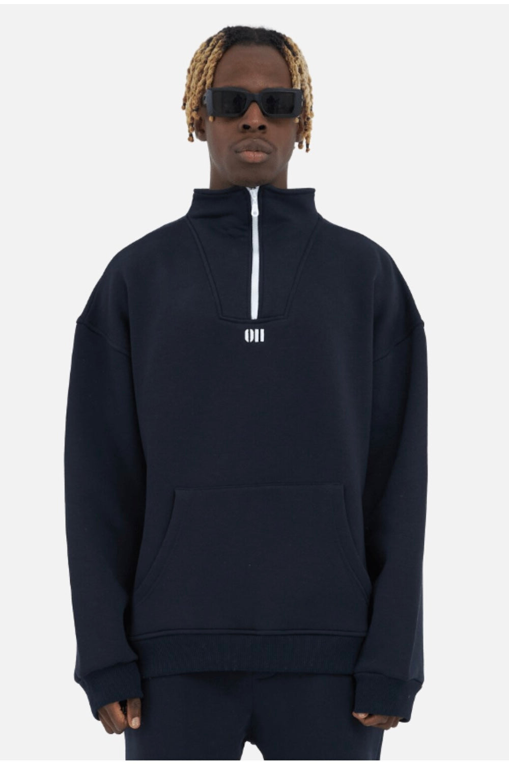 Zipper Hoodie Sweater Cotton Sweatshirt mit Stickerei halbem Reißverschluss Drop Shoulder