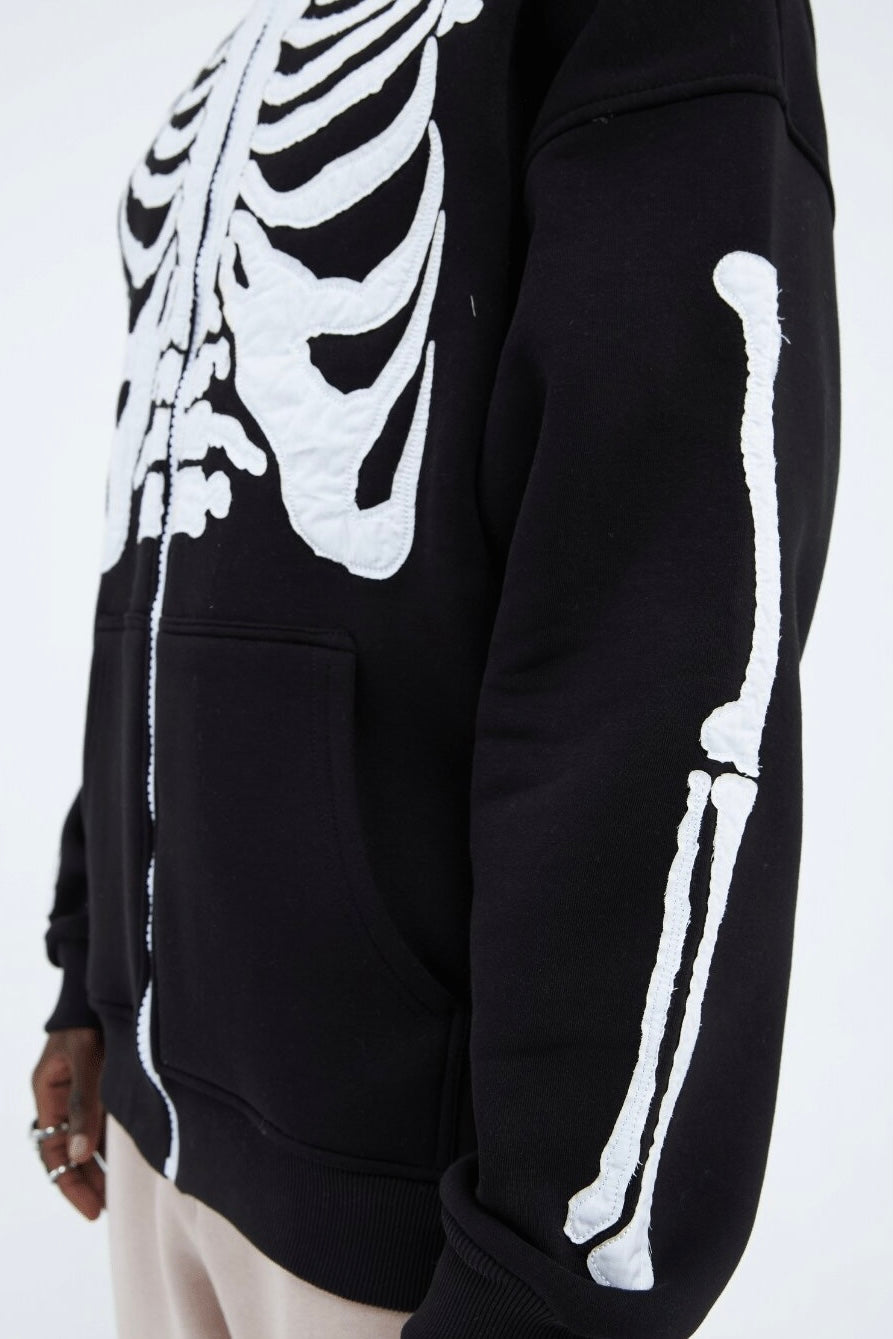 Hoodie mit stickerei Skelett Zipper Baumwolle Jacke