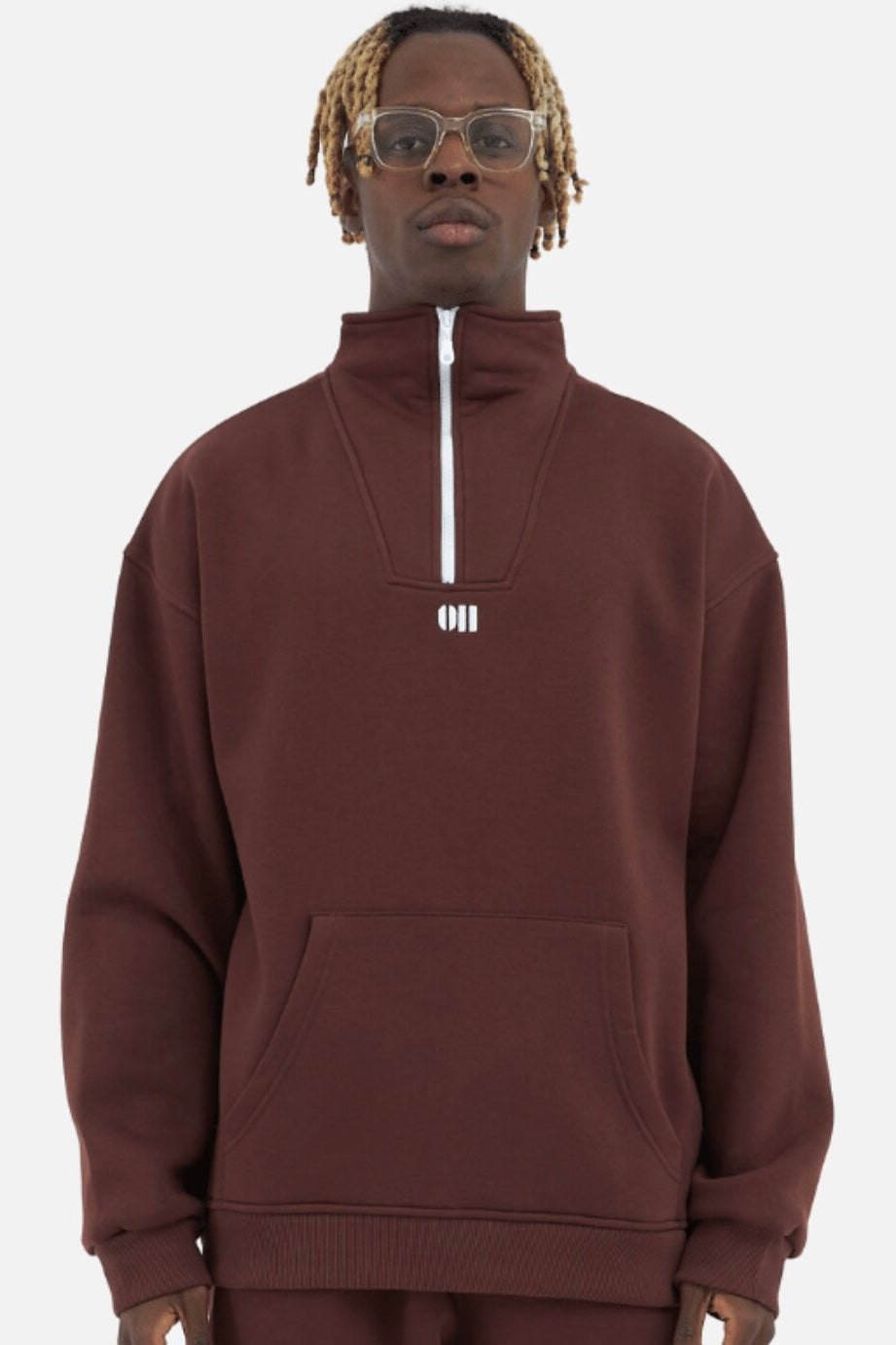 Zipper Hoodie Sweater Cotton Sweatshirt mit Stickerei halbem Reißverschluss Drop Shoulder