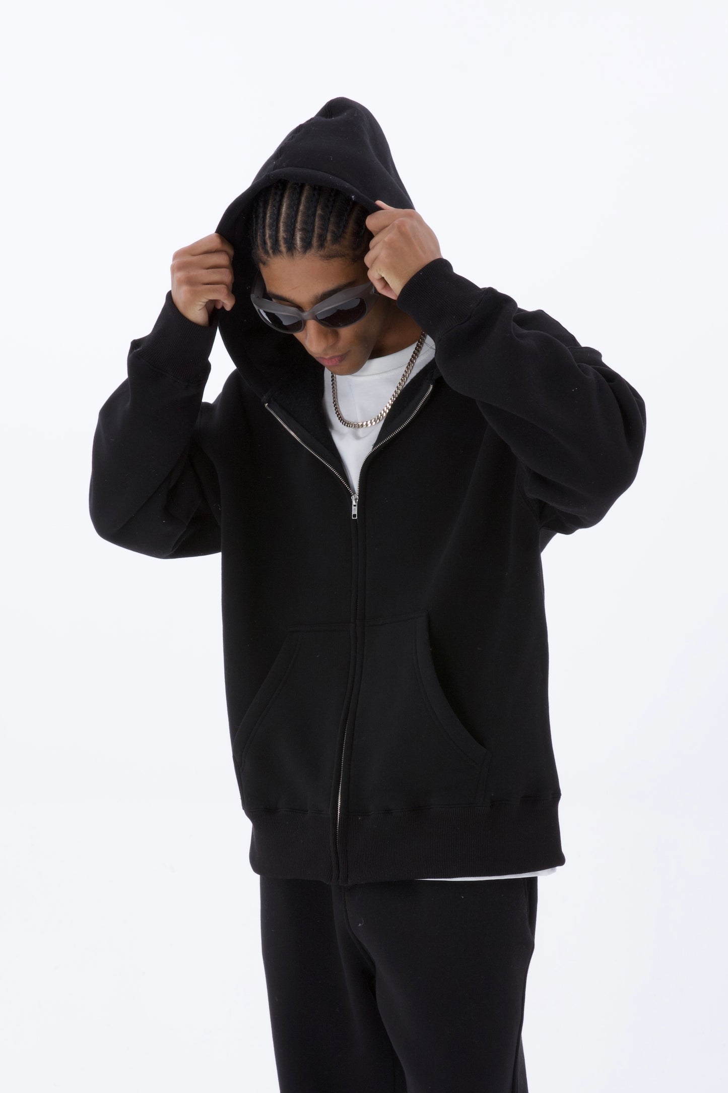 einfarbiger Basic Oversized Zip-Hoodie Sweatjacke Unisex