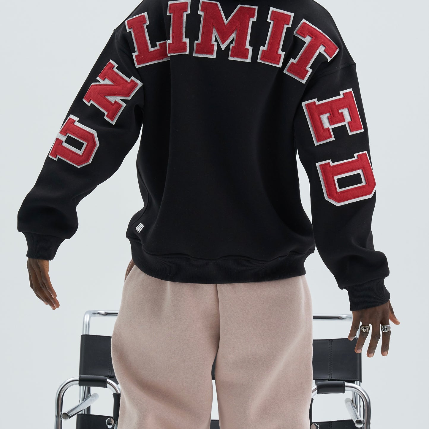 Zipper Drop Shoulder Hoodie "UNLIMITED"