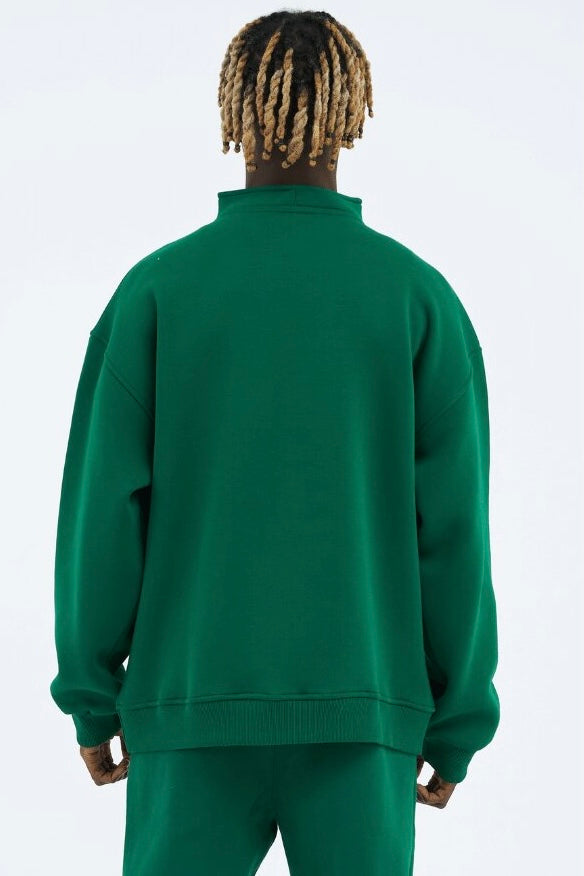 Zipper Hoodie Sweater Cotton Sweatshirt mit Stickerei halbem Reißverschluss Drop Shoulder