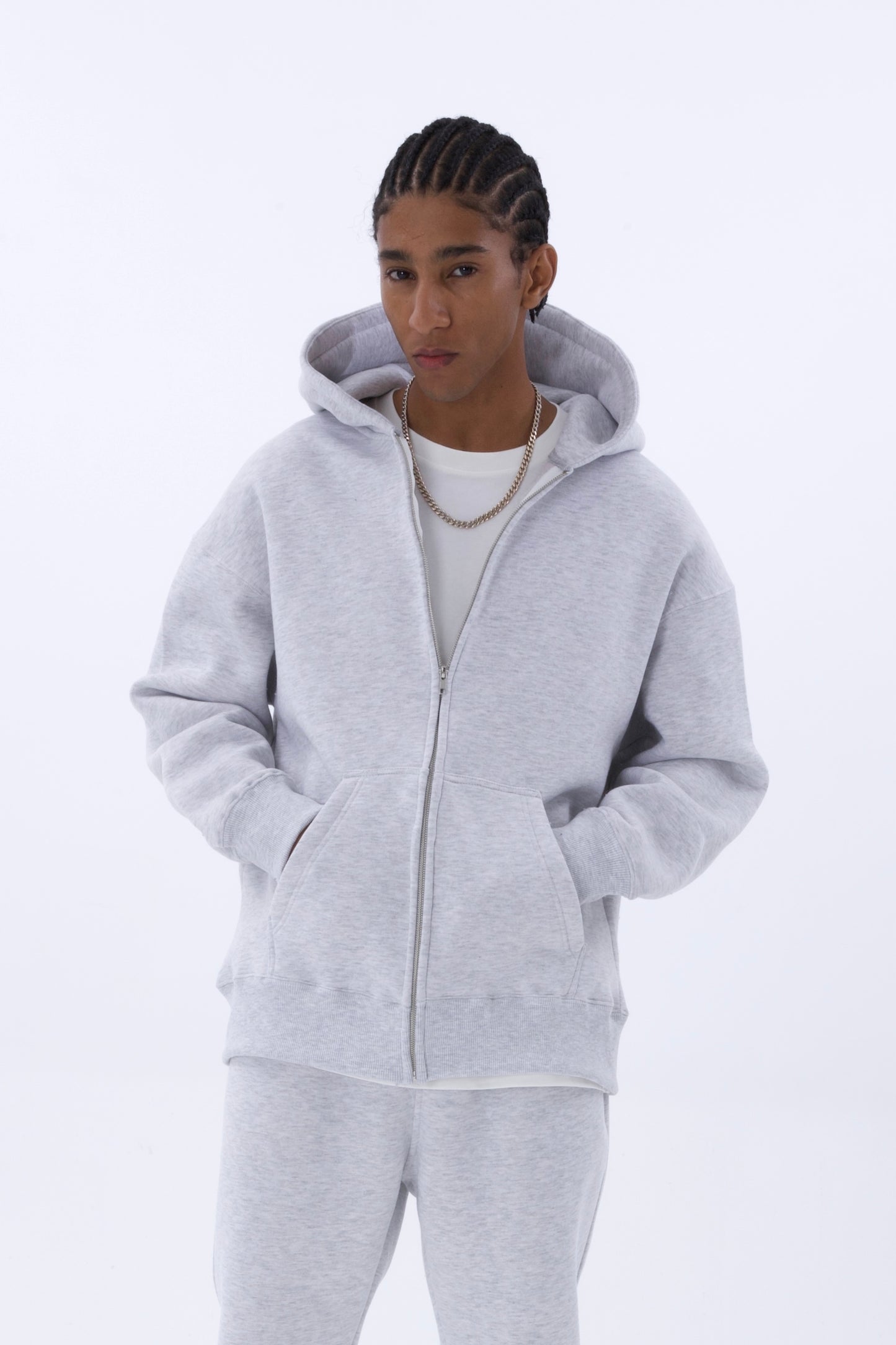 einfarbiger Basic Oversized Zip-Hoodie Sweatjacke Unisex